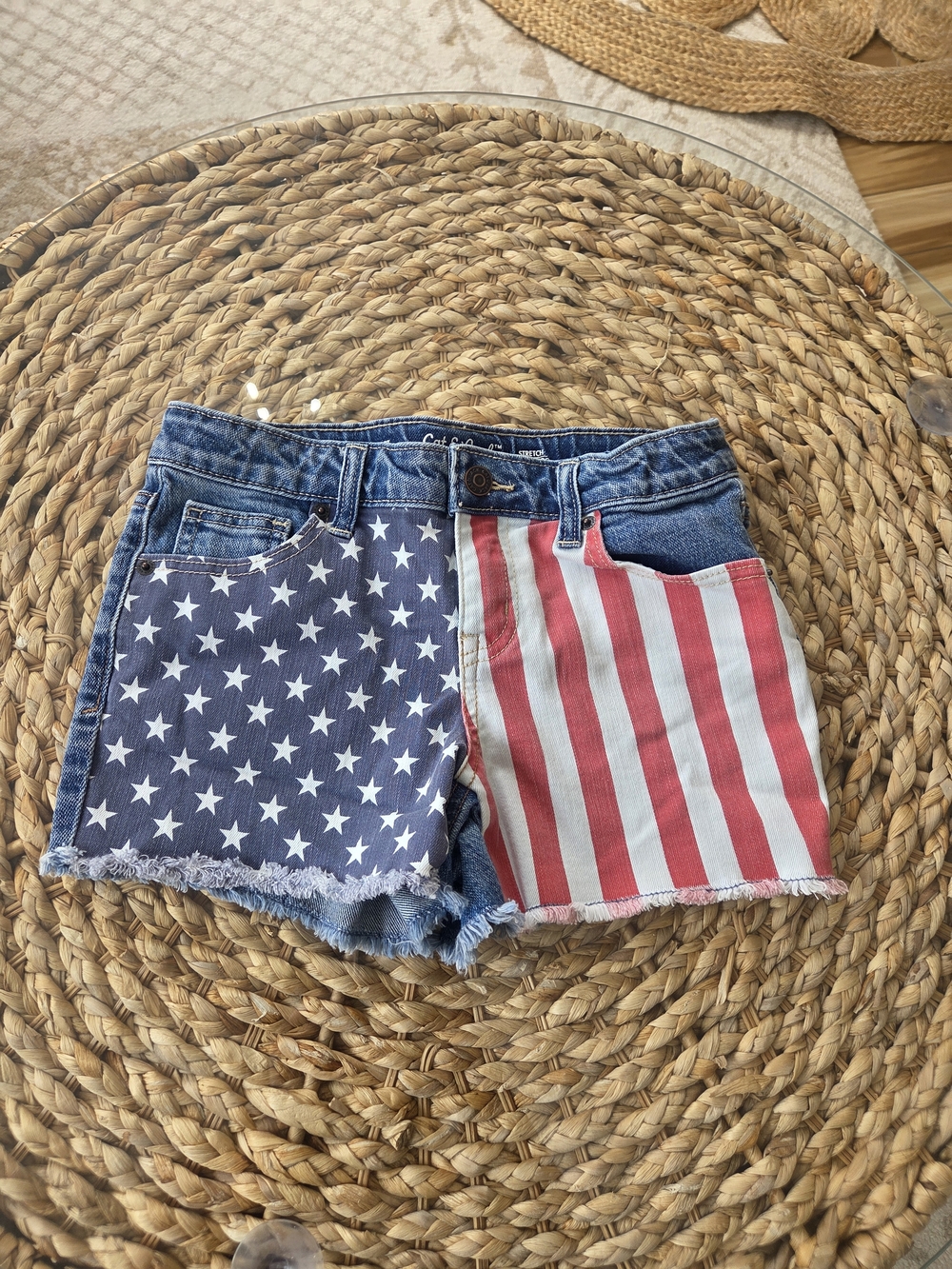 Cat & Jack Patriotic Star & Stripe Denim Shorts - Red & Blue